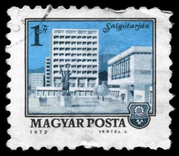 HUNGARY - CIRCA 1972: A Stamp printed in HUNGARY shows the Buildings in the city Salgotarjan, series, circa 1972