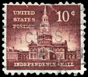 USA - CIRCA 1956: A Stamp printed in USA shows the Independence Hall, circa 1956