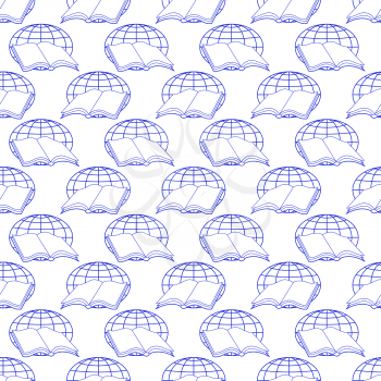 Seamless pattern of the open book and globe