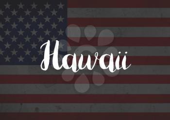 Hawaii written on flag