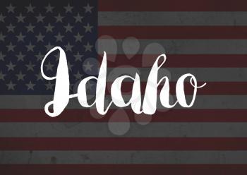 Idaho written on flag