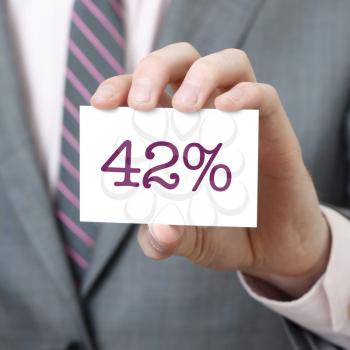 42% written on a card held by a businessman