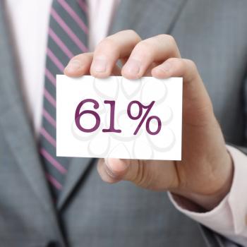 61% written on a card held by a businessman