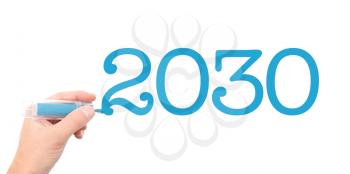 The year of 2030written with a marker