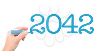 The year of 2042written with a marker