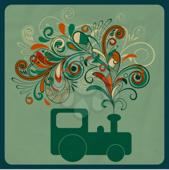 Royalty Free Clipart Image of a Train with Flowers