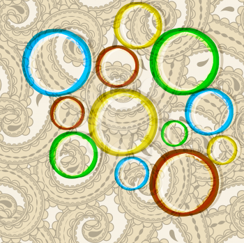 Royalty Free Clipart Image of a Background of a Paisley Pattern with Circles