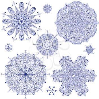 9 vector highly detailed snowflakes