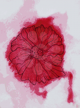 Vector abstract flower on watercolor red background