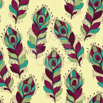 Vector seamless Pattern with peacock feathers, fully editable eps 10 file with clipping mask and seamless pattern in swatch menu
