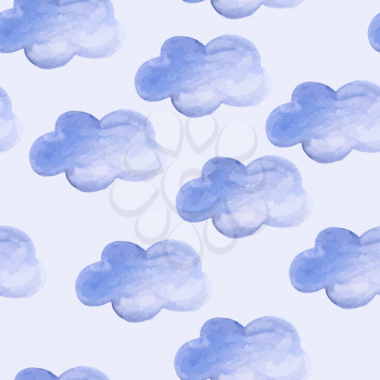 Vector Seamless Pattern with Watercolor Clouds
