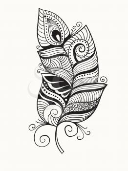 Vector Black and White Doodle Feather