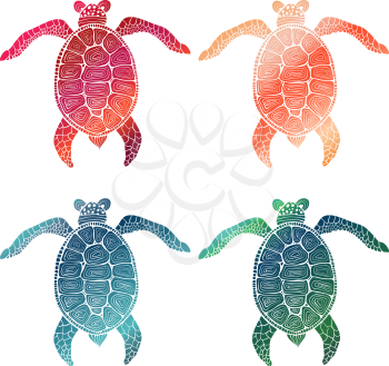 4 Gradient hand drawn bright turtles