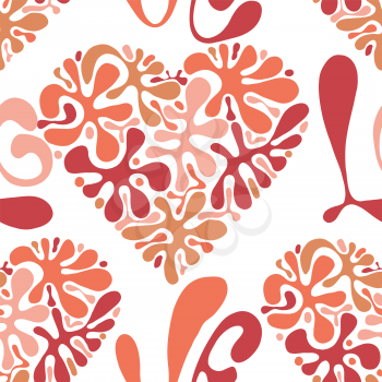 Vector Seamless Love Composition with  heart and floral pattern and Love Lettering