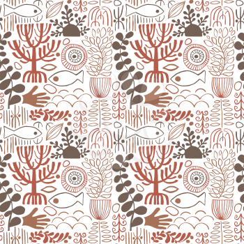 Vector Seamless ethnic Pattern with tribal african symbols. Naive Style Print
