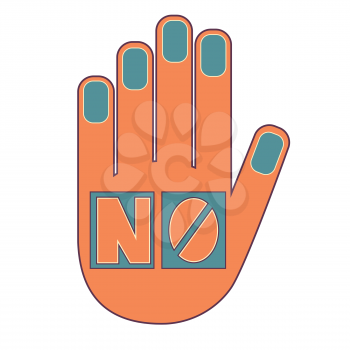 Palm  word No. No violence conceptual vector illustration. Violence restricted area.  Vector Illustration Against Domestic Violence 