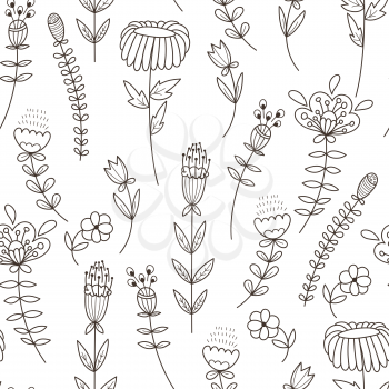Vector Seamless Floral Pattern. Seamless Colouring Page
