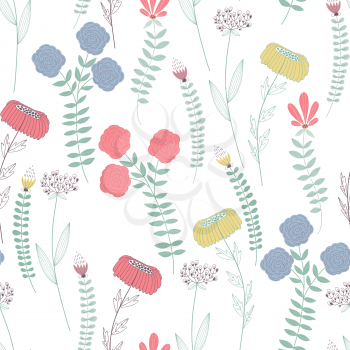 Vector Seamless Floral Pattern. Hand Drawn Flowers 