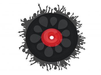 Royalty Free Clipart Image of People Around a Record