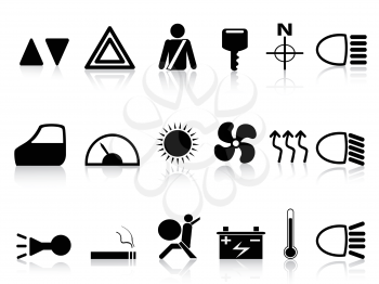 isolated black car dashboard icons set	 from white background