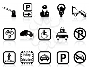 isolated black car parking icons on white background