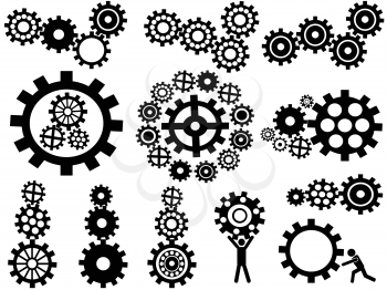 isolated black gears icon set from white background