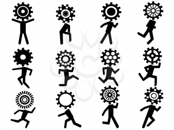 isolated human with gear head icons on white background