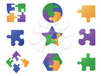 isolated color jigsaw puzzle icon from white background 	