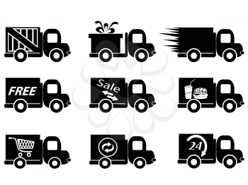 isolated delivery truck icons from white background