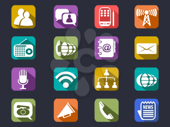 isolated flat communication long shadow icons from black background