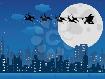 the background of Santa's sleigh over urban skyline  for Christmas design