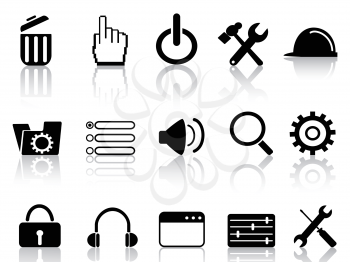 isolated black web work tool icons from white background