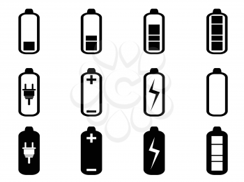 isolated black battery icons set from white background