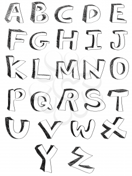 isolated hand written alphabets on white background