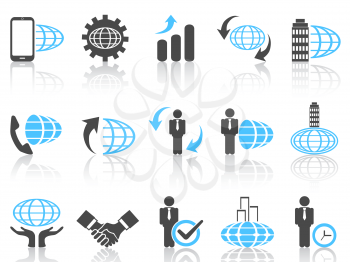 isolated global business icons blue series from white background
