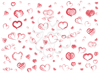 the background of doodle red hearts seamless pattern for valentine's day