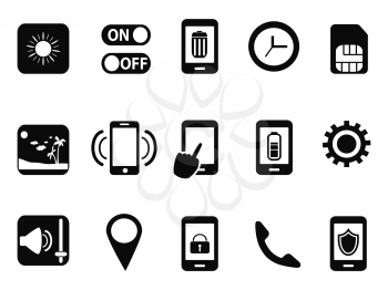 isolated black mobile setting icons set from white background