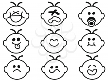 isolated cute baby face icons on white background