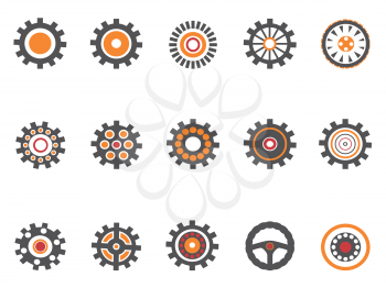 isolated orange gear and cog icons on white background