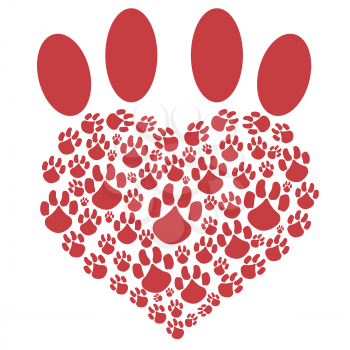 isolated red heart pet paw on white background