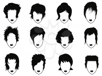 isolated woman hairstyle icons set on white background