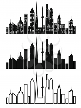 isolated black cityscape icons set on white background