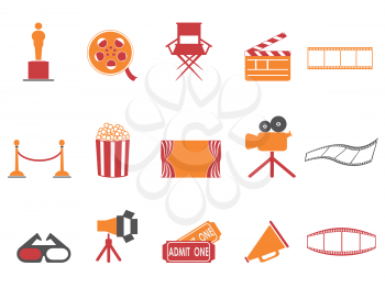 isolated orange and red color series movies icons set from white background