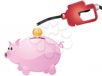 isolated pumping  money to piggy on white background