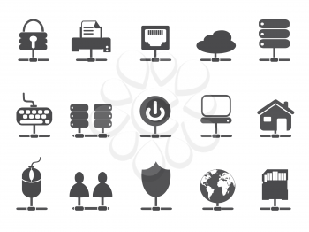 isolated black network connection icons set from white background