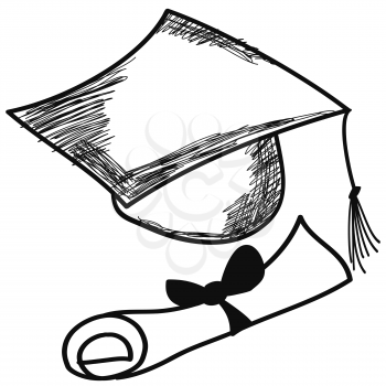 isolated hand drawn doodle graduation cap vector on white background