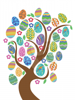 isolated colorful easter eggs tree on white background