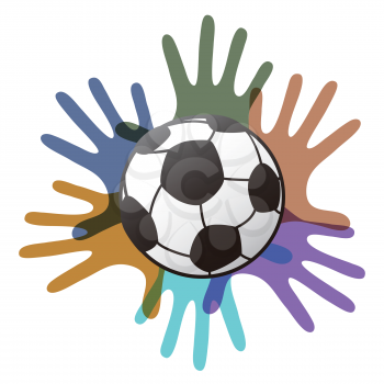isolated soccer ball on color hands from white background  