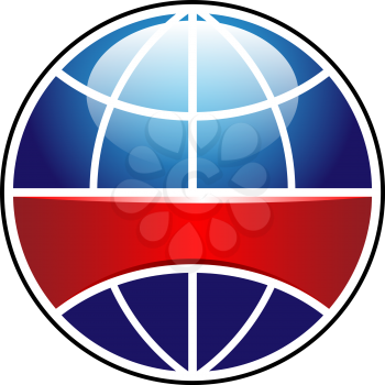 Royalty Free Clipart Image of a Globe Button With a Red Band