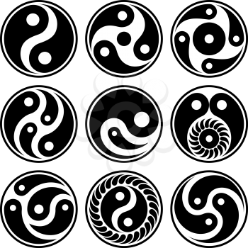 Royalty Free Clipart Image of a Set of Yin Yang Symbols